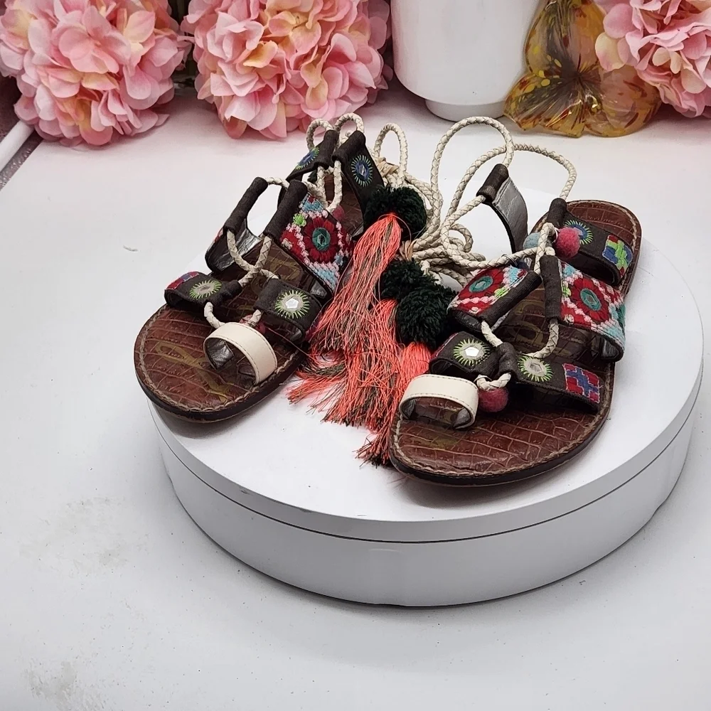 Sam Edelman Gretchen Mixed Color Gladiator Tassel Ethnic Sandals Size 7.5 - Picture 13 of 16